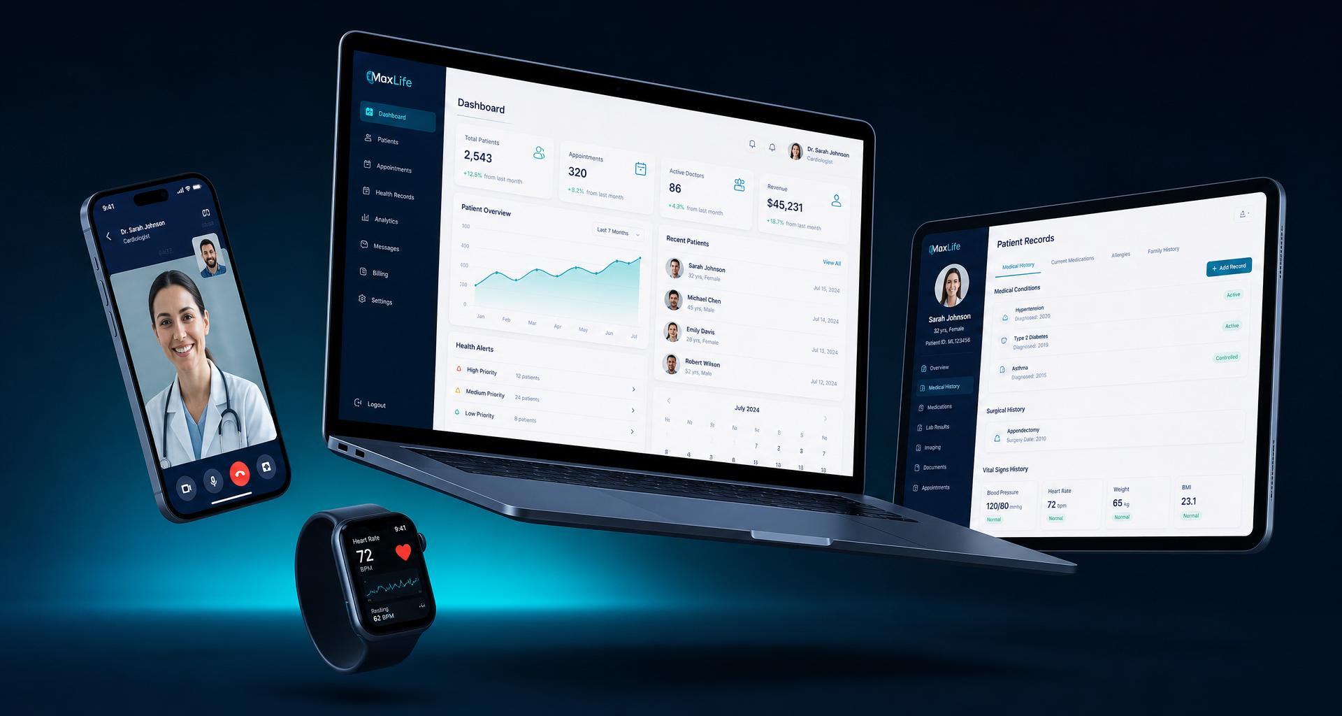 MaxLife disponível em laptop, smartphone, smartwatch e tablet